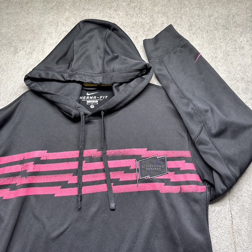 Nike Therma-Fit Livestrong Men's‎ Black Pink Stripe Pullover Hoodie Medium